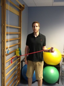 Shoulder external rotation with band