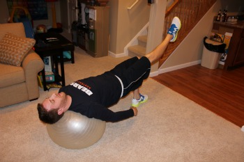 Stability ball bridge with leg extension