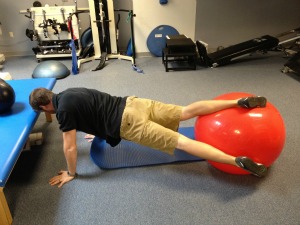 Exercise ball plank twist