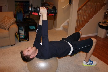 Bridge on exercise ball with weight pass